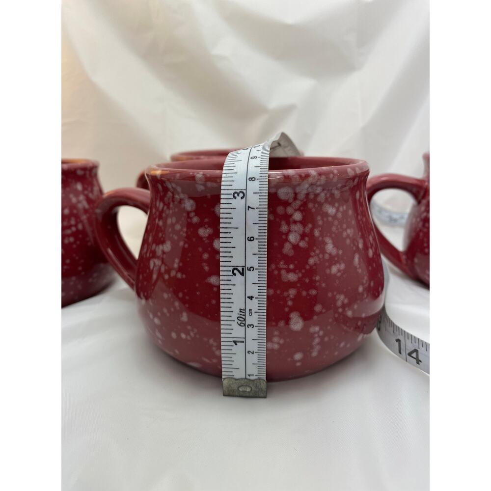 Vintage Berry Red Speckled Pottery Coffee Mugs 4" Width Set of 4 - Picture 5 of 6